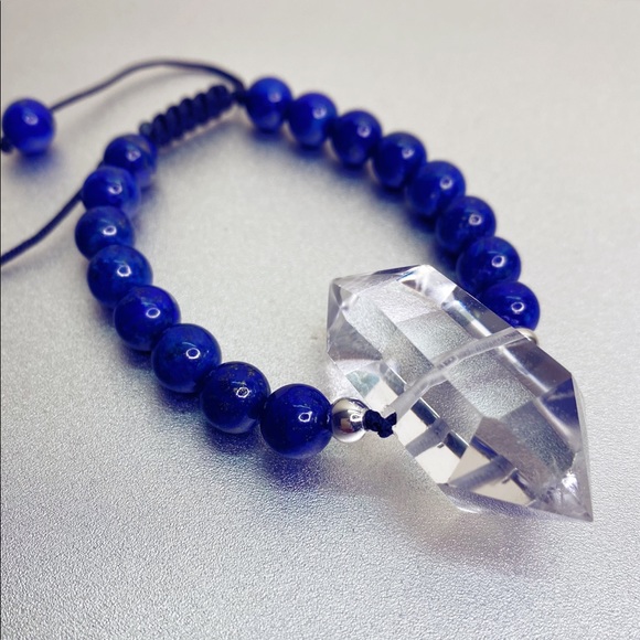 Big Natural Clear Crystal with 8 mm Real Lapis Stone. Knitted - Genuine … - Picture 2 of 11